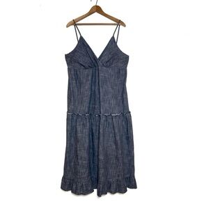 Vintage Y2K Kari New York Size 16 Denim Maxi Dress Tiered Dark Wash Empire Waist